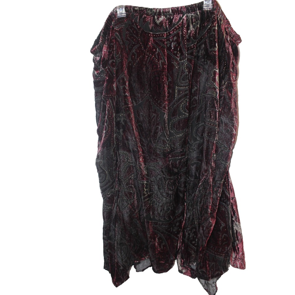 Bob Mackie Studio 4X Black Burgundy Paisley Velvet Handkerchief Maxi Skirt - Picture 3 of 4